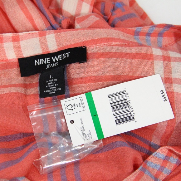 Nine West Plaid Shirt Women NEW Top Blouse - Picture 6 of 7